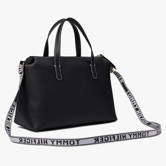 NEW Tommy Hilfiger Women's Gina II Convertible Top Zip Satchel Peb - Bag - Black - Picture 5 of 10